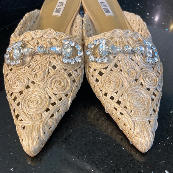 *BiBi Lou Pointy Toe Woven Rope Rosettes Mule Slip On + Rhinestone Bows - Picture 6 of 15